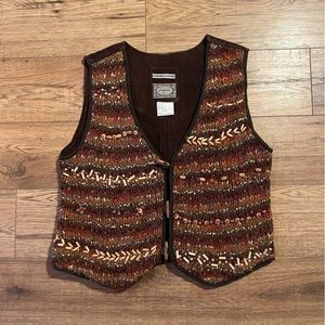 Joujou vintage leather vest - crochet front with beaded details
